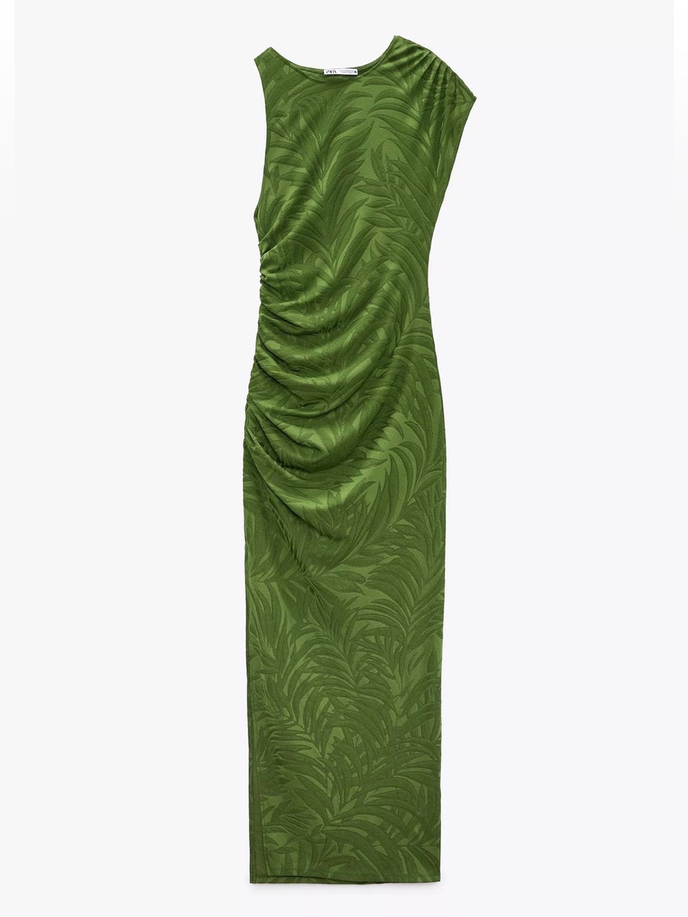 ZARA Green Jacquard Asymmetric Dress